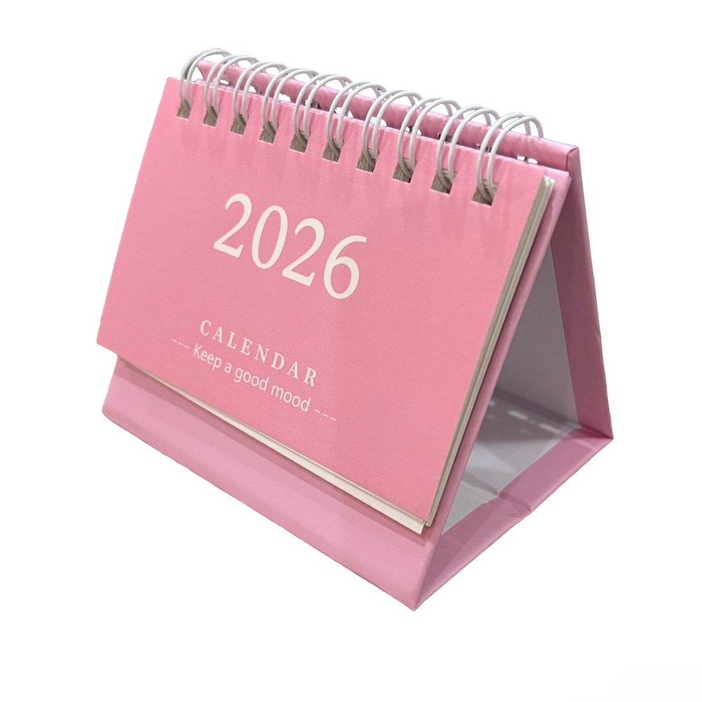 2026 Desk Calendar | Mini Flip Desktop Calendar w/ Stand (Pink)